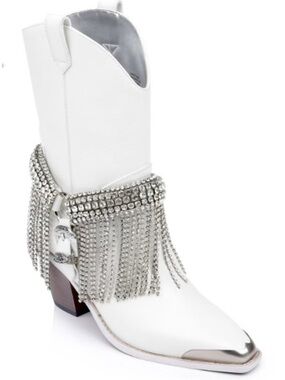 DanielXDiamond White Rhinestone Fringe Western Boots Snip Toe Sz 9.5 NWOT $595